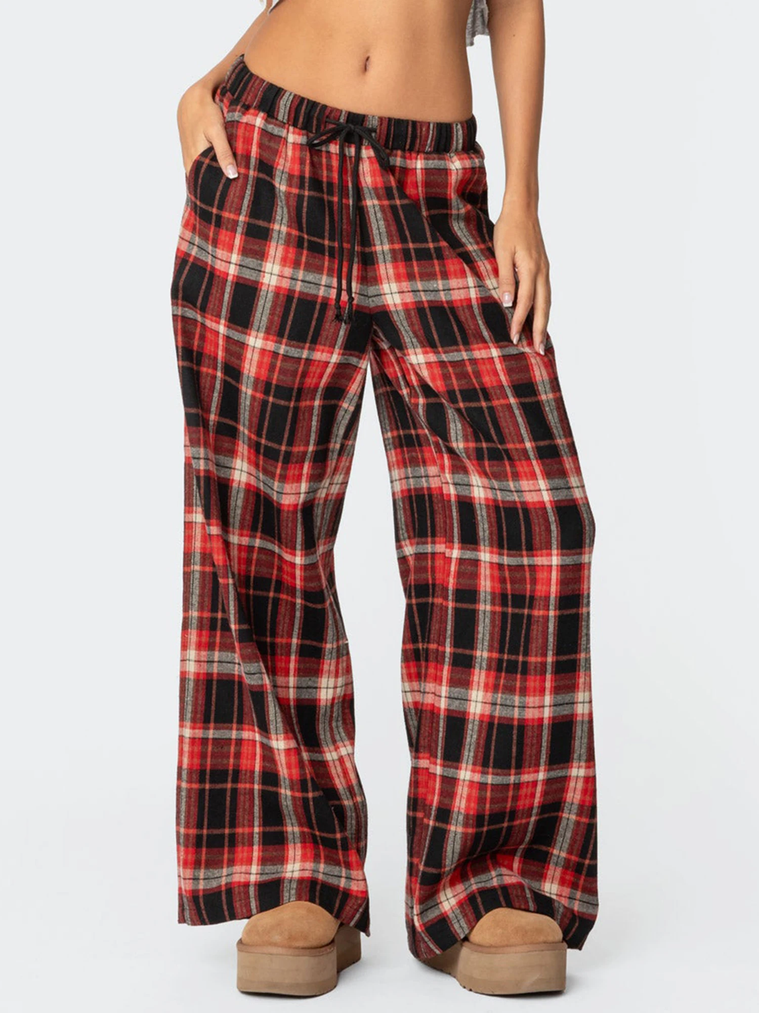 Damen-Baggy-Hose mit elastischer Taille, Frühling und Sommer, gestreift/Plaid/Buchstabe, Herzdruck, weites Bein, Lounge-Hose, Freizeithose