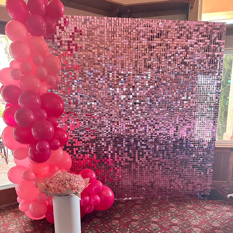 

6/18/24Pcs Small Pink Shimmer Wall Backdrops Iridescent Square Sequin Shimmer Wall Panels For Birthday Party Wedding Decorations