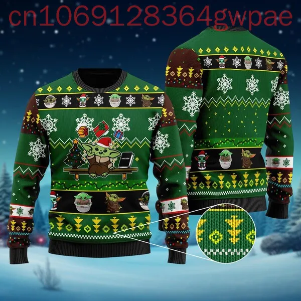 Disney Christmas Baby Yoda Ugly Sweater Santa Grogu Christmas Men and Women Sweater The Mandalorian Holiday Sweater Xmas Gift