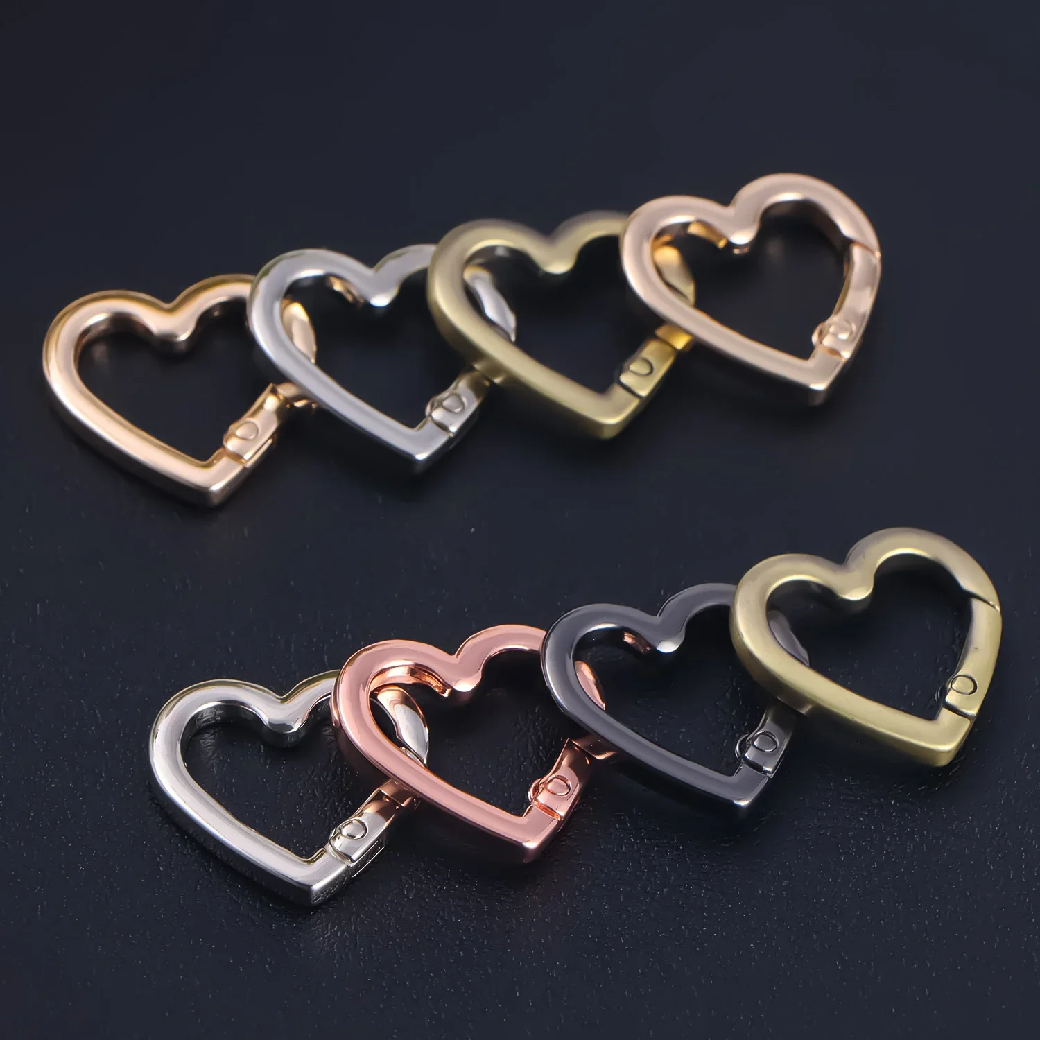 5Pcs Metal Heart Shape Spring Clasps Openable Carabiner Keychain Bag Clips Hook Dog Chain Buckles Connector Accessories