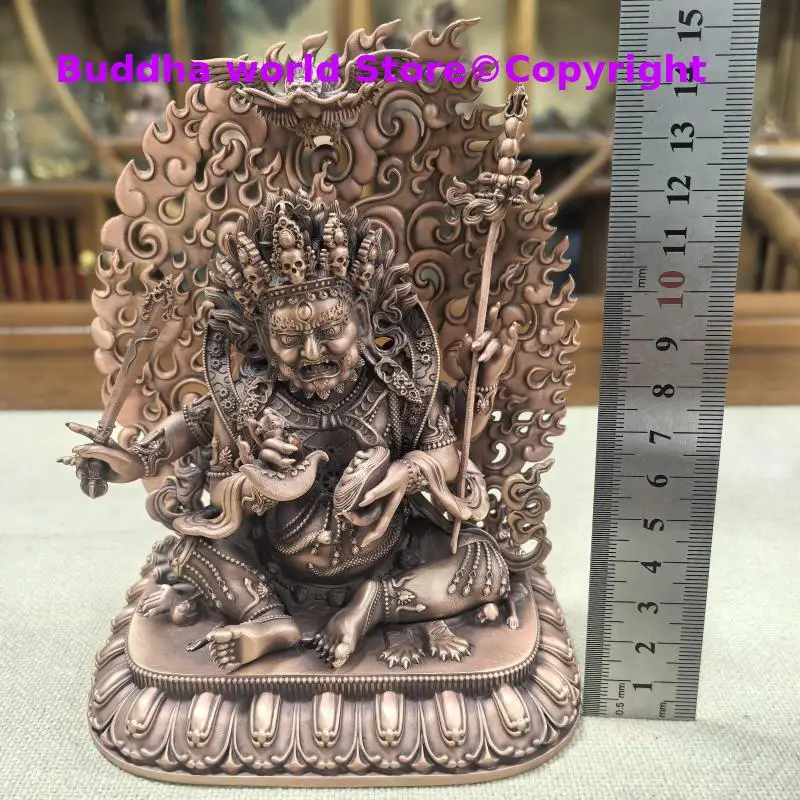 Rare Four arms Protector guardian Copper carving Exquisite Buddha statue Mahakala Buddhist altar tibetan family monk worship
