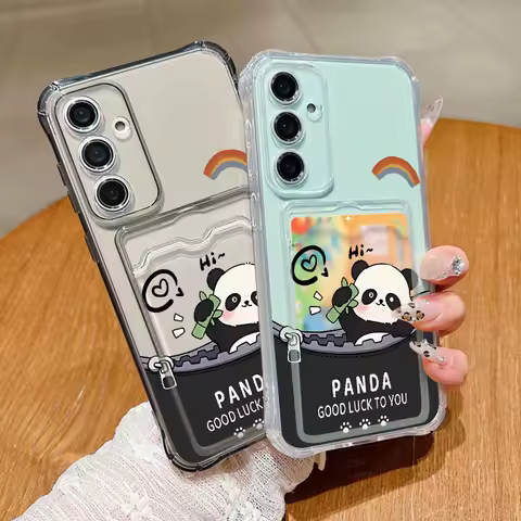 Rainbow Panda Card Case For Samsung Galaxy A55 A56 A54 5G A53 A52 A36 A35 A34 A26 A25 A16 A15 A14 S21 FE S22 S23 S25 S24 Ultra