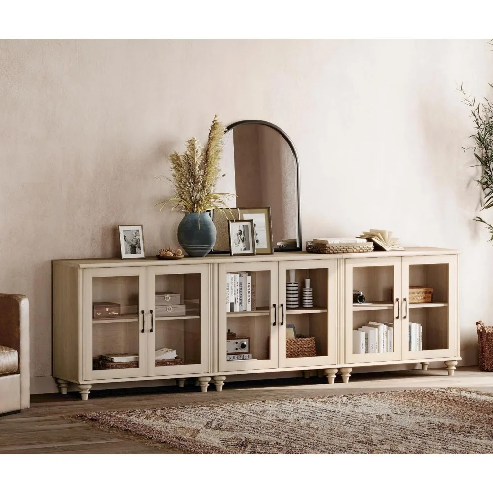 

Buffet Cabinet with 6 Glass Doors, Large Coffee Bar Table with Adjustable Shelf, Wood Kitchen Storage Cabinets, Modern Farmhous
