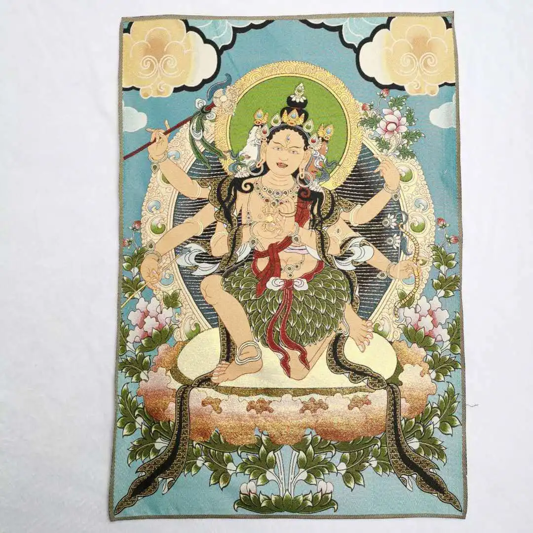 36 Inch Tibetan Cloth Silk Rulai 6-Arm Guanyin Kwan-yin Tangka Painting - Chinese Collectible Artwork