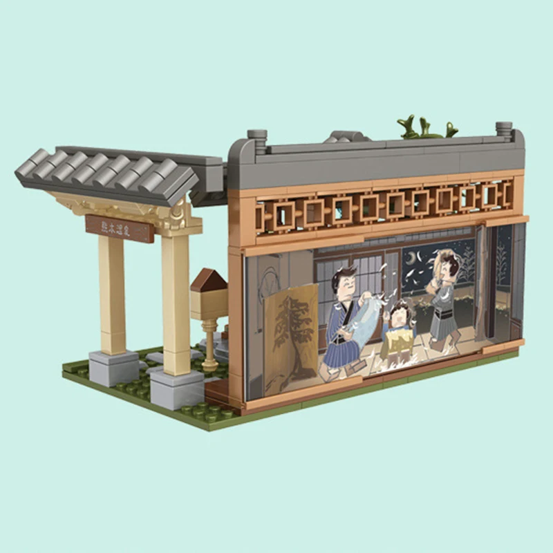 Hot Springs MOC 880009 Japanese Architecture Pavilion Street View Building Bricks Model Blocks Education Ideas DIY Toy Gift Kids