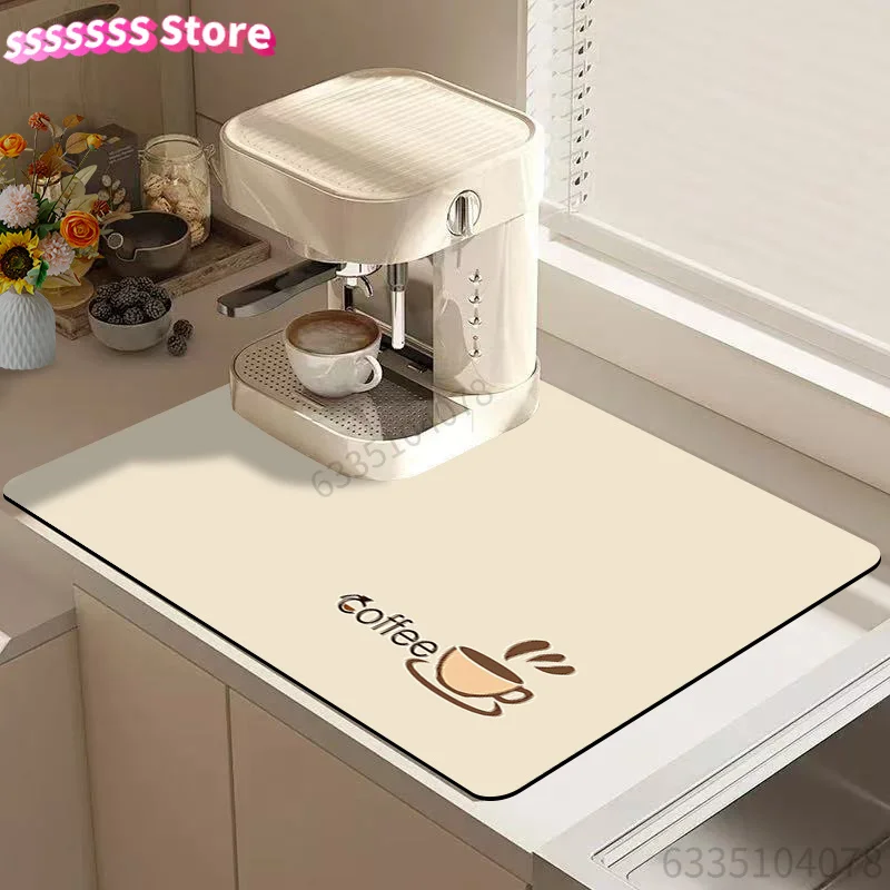 Dish Drying Mat, Coffee Pattern Drying Mat, Simple High-End Printed Drain Mat, Coffee Machine Mat, Kitchen Tableware Drying Mat,