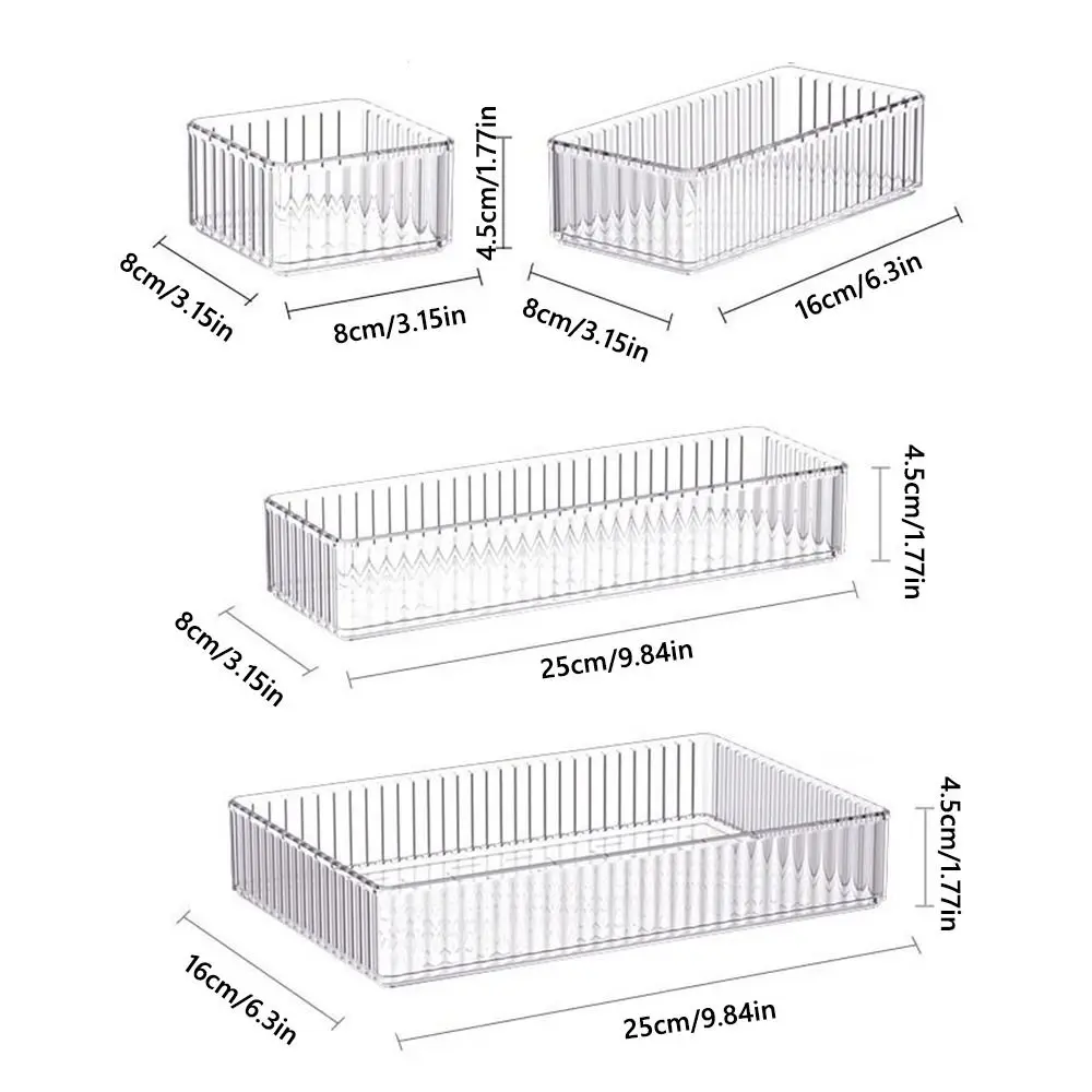 S/M/L/XL منظمات درج المكتب حاوية قرطاسية بلاستيكية مستطيلة غير محدودة صندوق تخزين شفاف مكتب المنزل