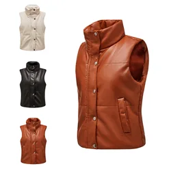 YJKDYK 2024 Autumn Winter Women's Cotton Vest Sleeveless Thicken Warm Zipper Cotton Jacket Female Pure Color Classic Retro Vest