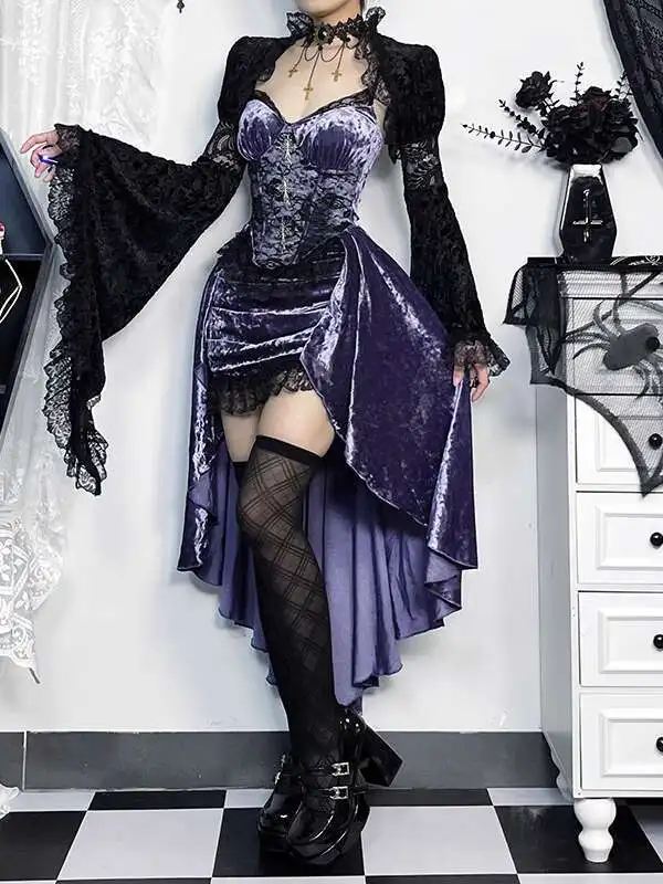 Goth roupas femininas roxo hottie lori terno sexy lolita suspensórios saia xale blusa vestido de noite festa bar mitzvah magnífico