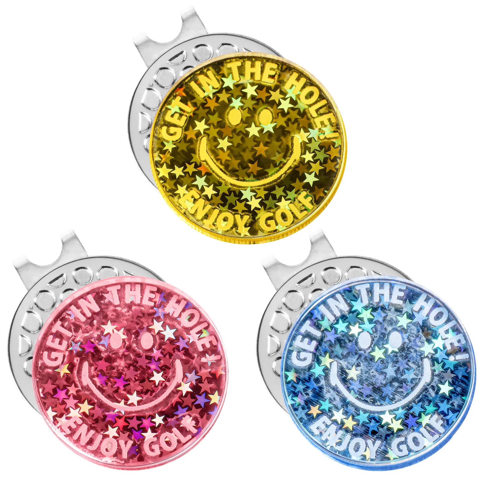 

3 Pack Acrylic Golf Ball Markers And Magnetic Hat Clips Glitter Design for Women And Men