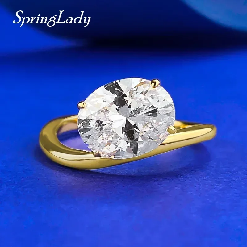 

SpringLady 18K Gold Plated 100% 925 Sterling Silver 8*10MM Pear Cut High Carbon Diamond Wedding Engagement Rings Fine Jewelry