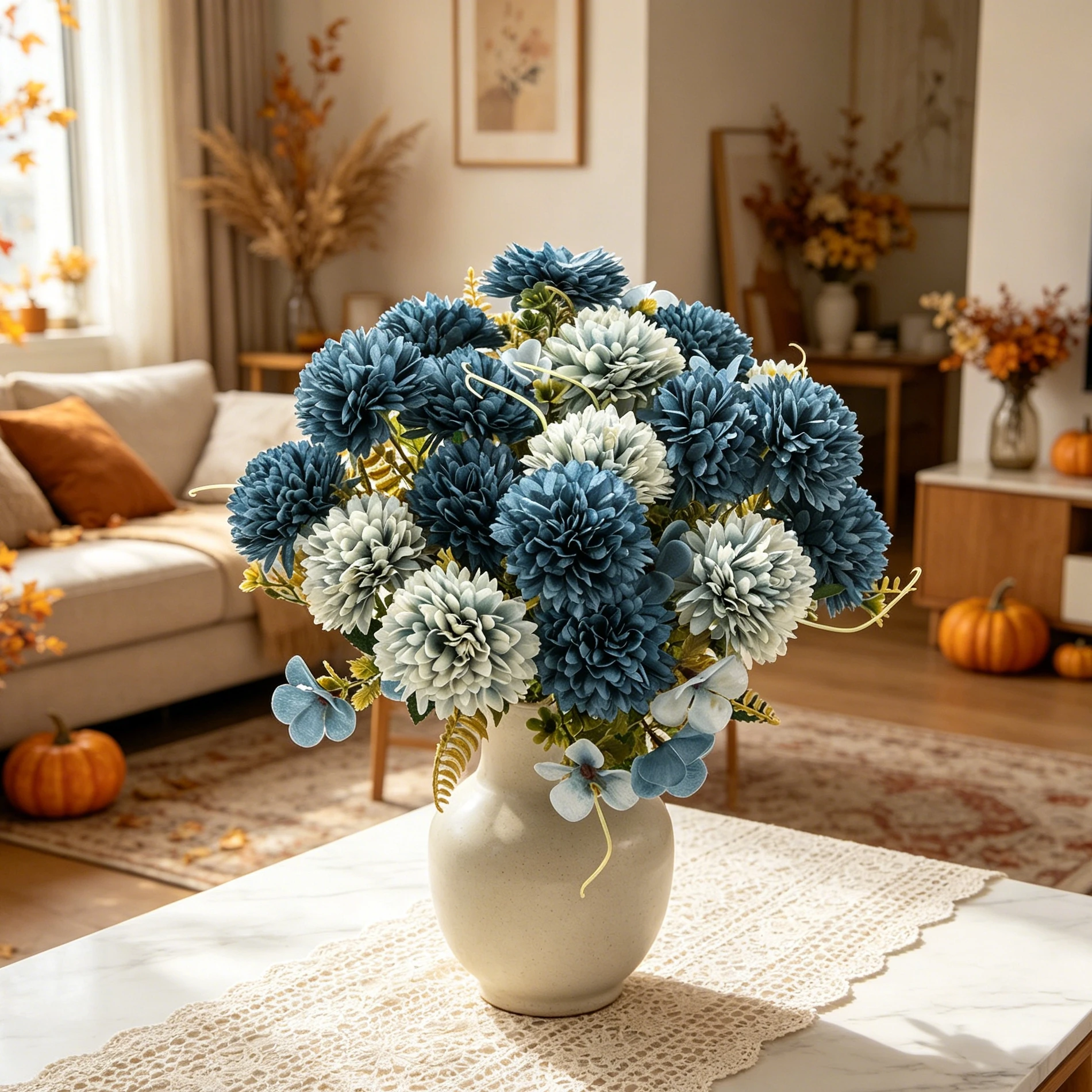 3 Stück Künstliche Blumen Seiden-Chrysanthemen für Zuhause, Herbst, Halloween, Dekoration, Vase, Garten, Hochzeit, Brautstrauß, Festival – Detail 4