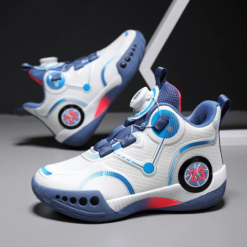 Luxury Boys Basketball Shoes Children Leather Sneaker Fashion Print 4-12 Years Kids Sports Shoes School Non-slip Boys Sneaker