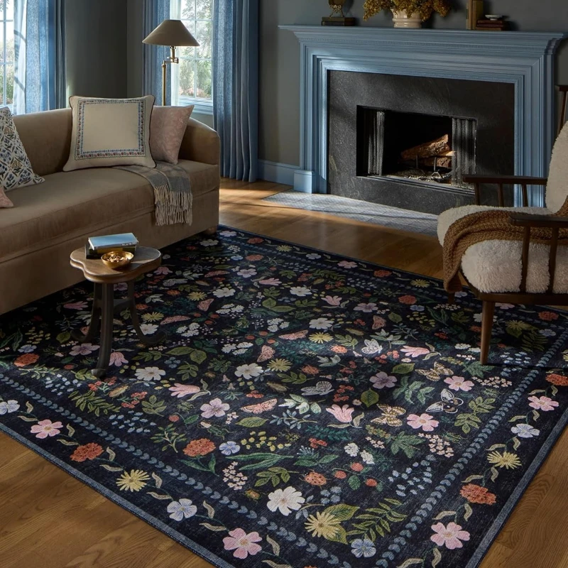 

Nordic Style Living Room Carpet Retro Plant Flower Print Bedroom Rugs Light Luxury Creative Home Decoration Coffee Table Mats 러그
