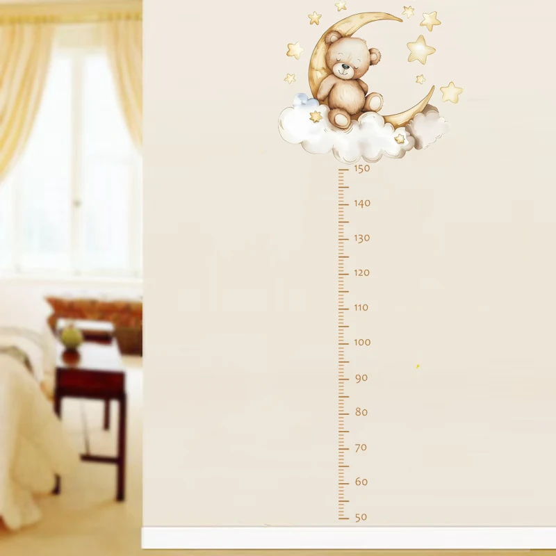Cute Bear Height Measure Wall Sticker for Kids Rooms Children Boys Girls Baby Room Decoration Growth Chart Meter Wallpaper