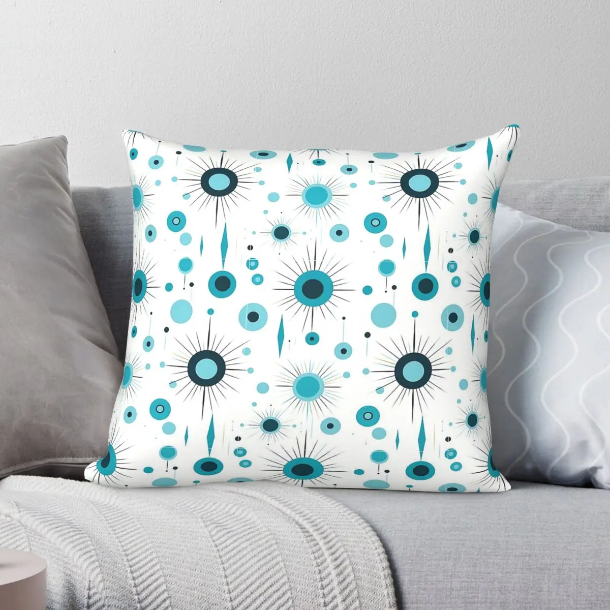 Blue Atomic Starburst Circles Square Pillowcase Polyester Linen Velvet Pattern Zip Decor Throw Pillow Case Room Cushion Cover