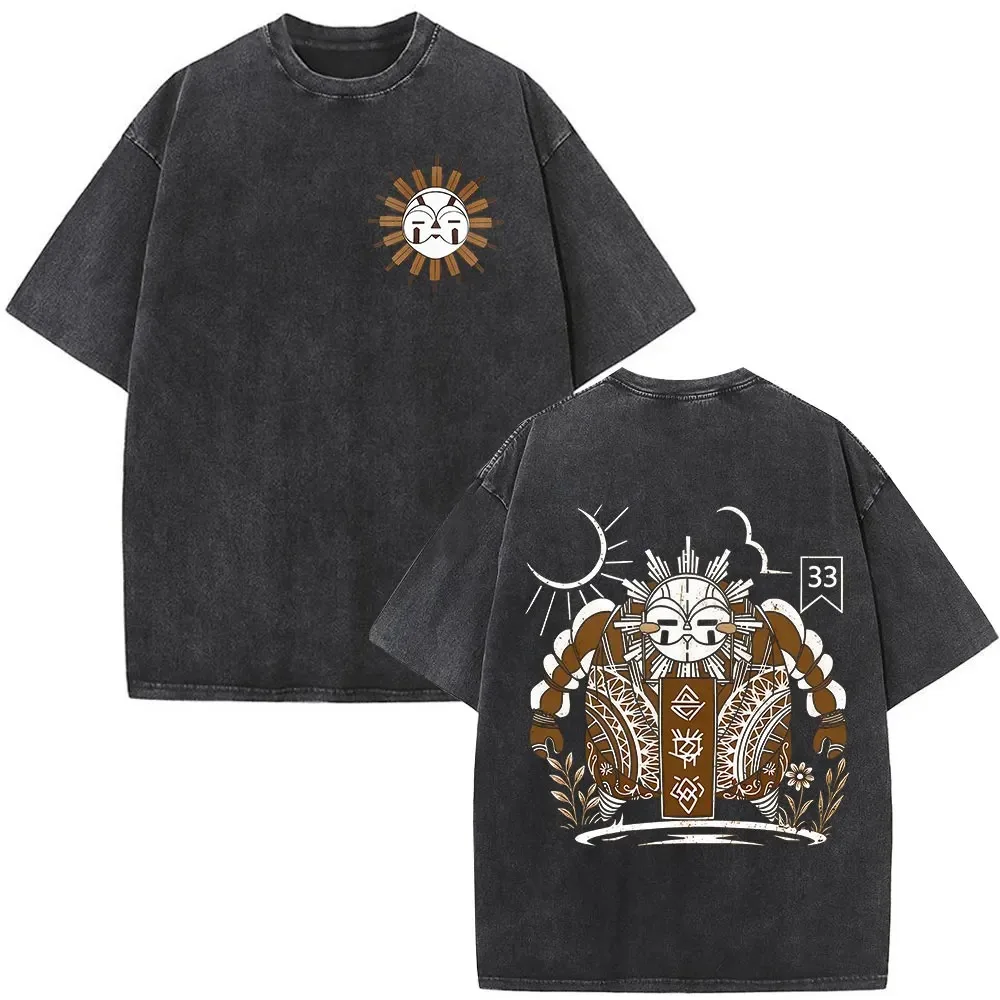 Expedition 33 Vintage Washed Oversized T Shirt Men Women Clair Obscur Graphice Cotton High Quality Short Sleeved Street Wear Tee
