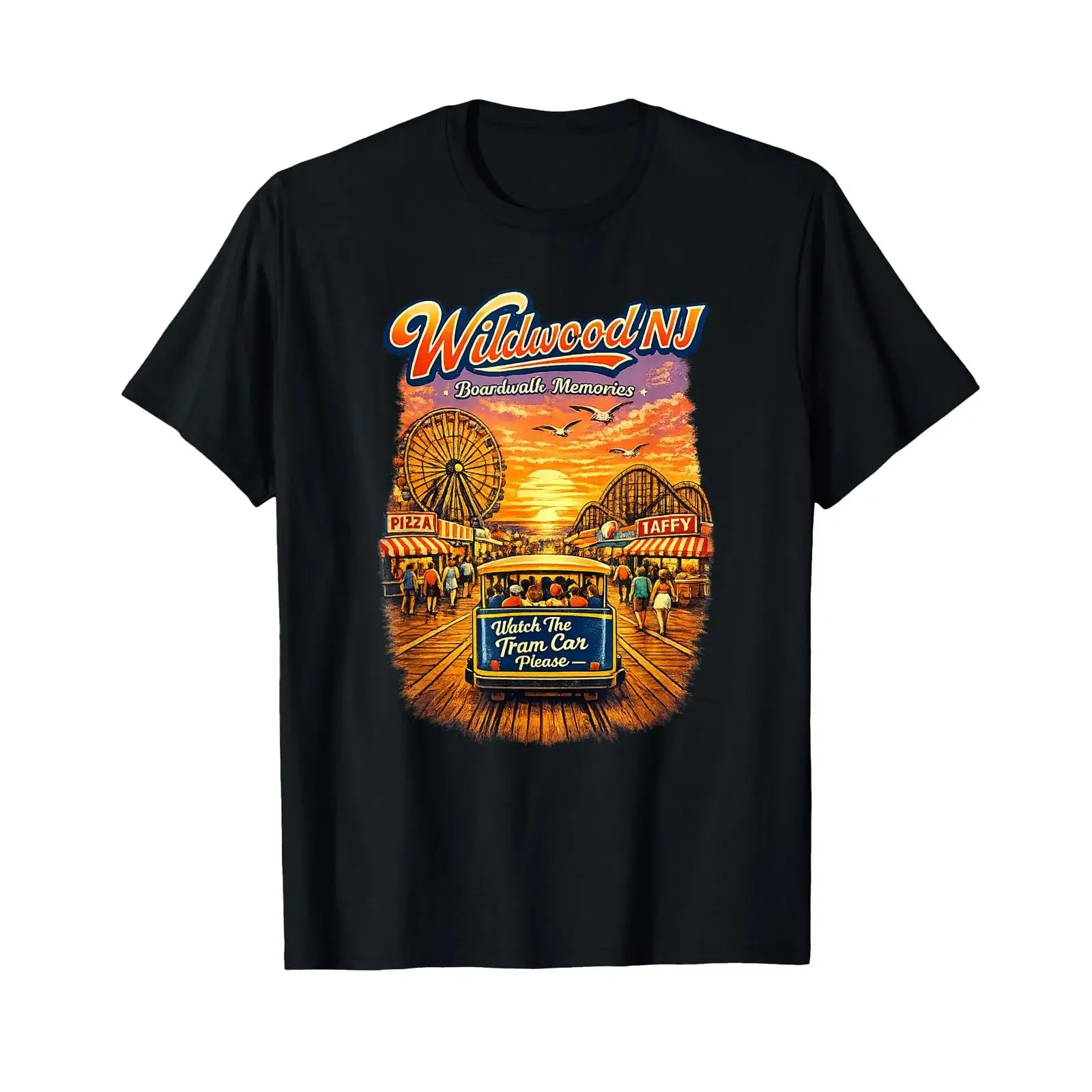 Wildwood NJ Boardwalk Memories Retro Tram Car T-Shirt Vintage Washed Fashion Bequeme, atmungsaktive Streetwear Vielseitig weich