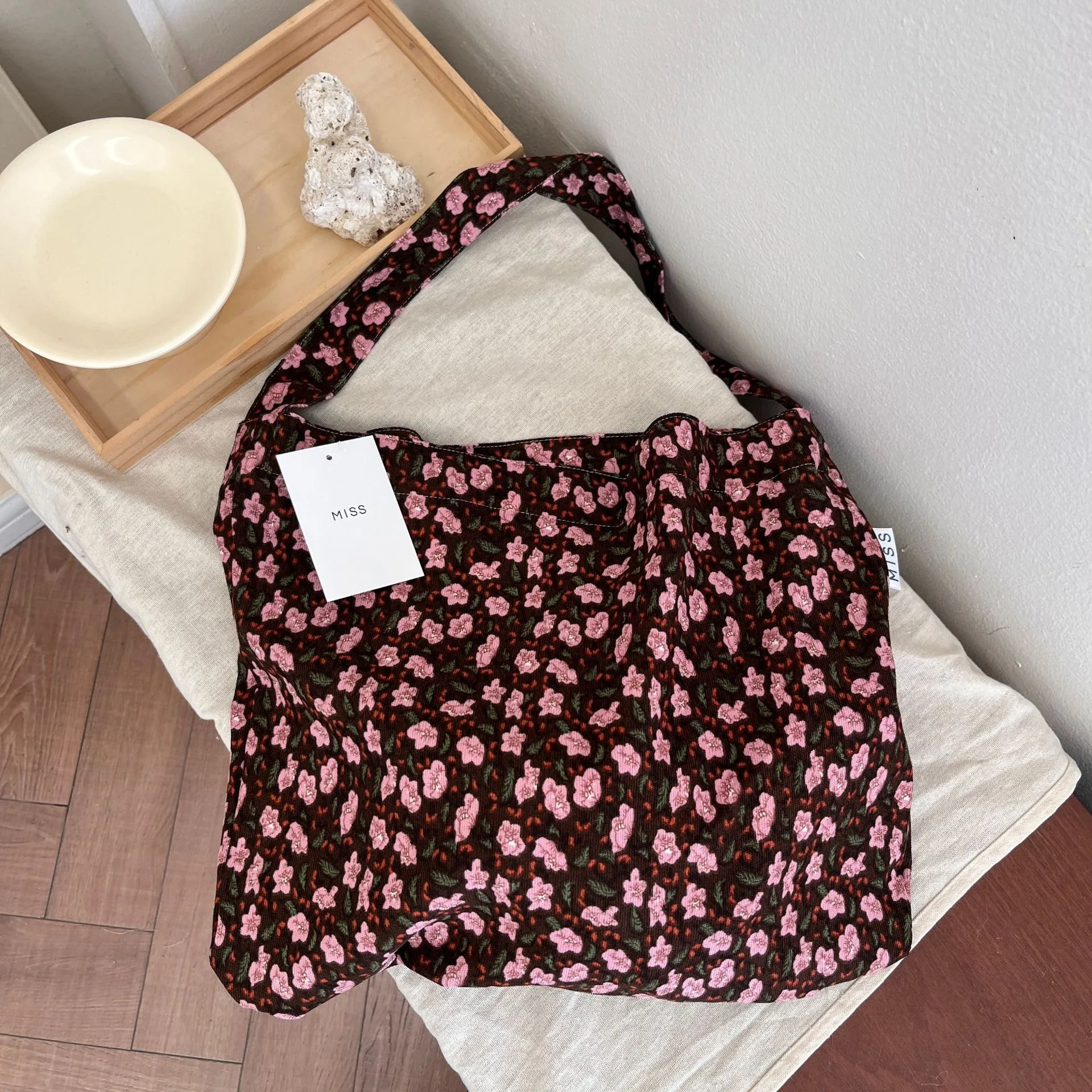 

Spring Summer New Arrival Literary Niche Design Flower Shoulder Bag, Top Handle Bag, Daily Casual Large Capacity Bag