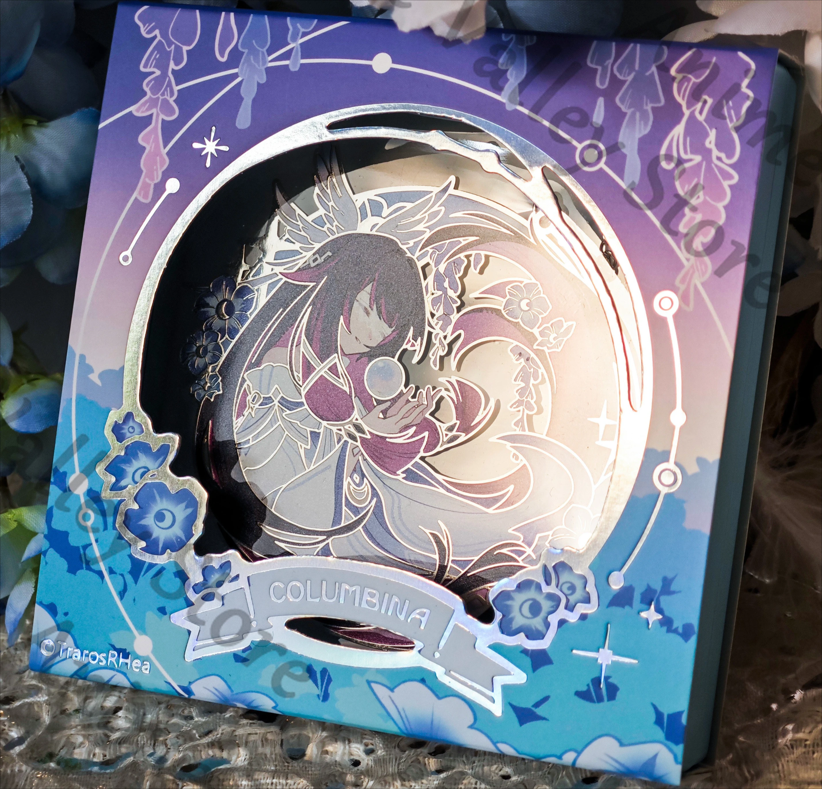 

Anime Genshin Impact Columbina/Damselette Cosplay Starching Double Flash Badge Emblem Card Cartoon Metal Bookmark Cards Gift