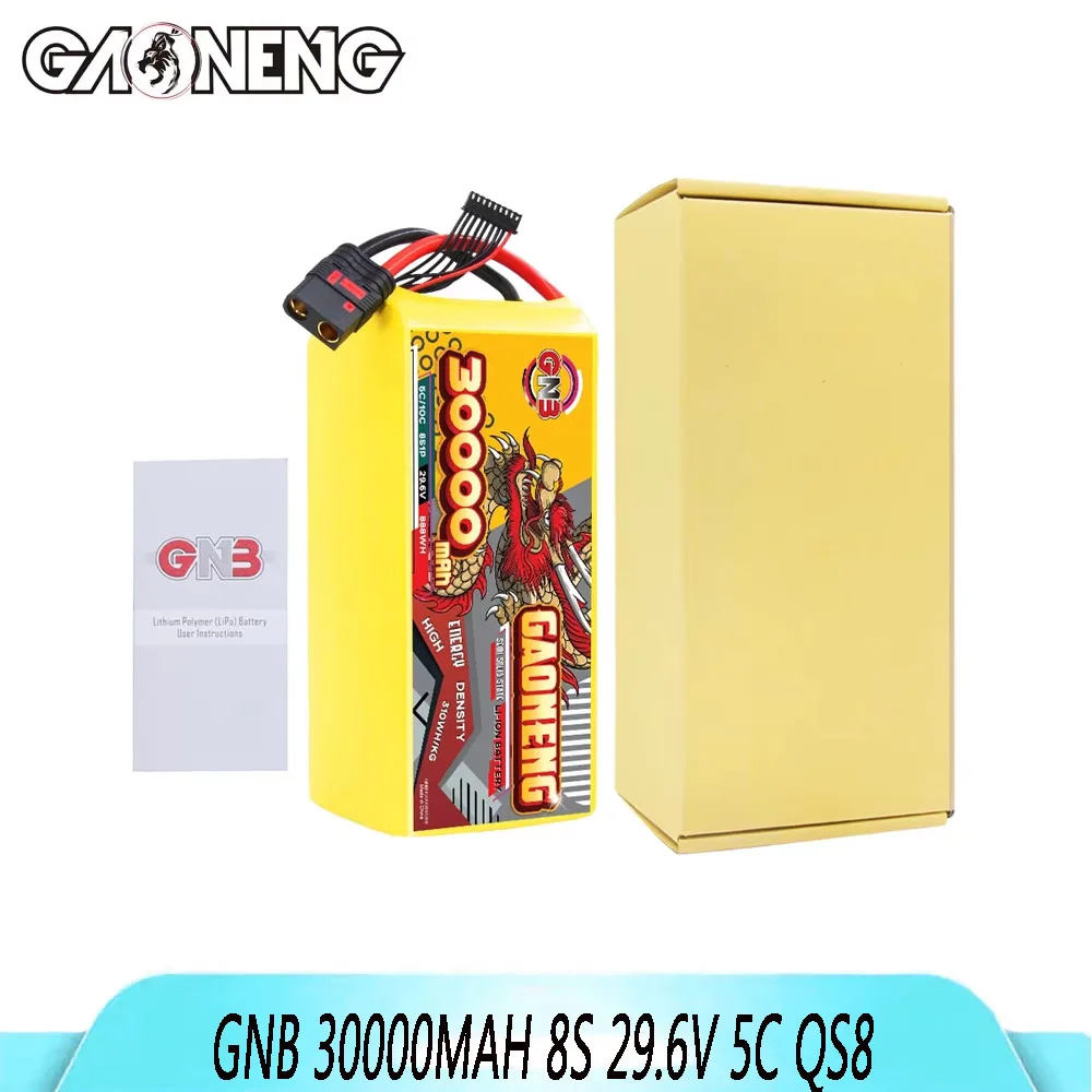 

GAONENG GNB 30000mAh 8S 29.6V 5C QS8 semi-solid-state lithium-ion battery, 310Wh/kg, suitable for multi-rotor drones.