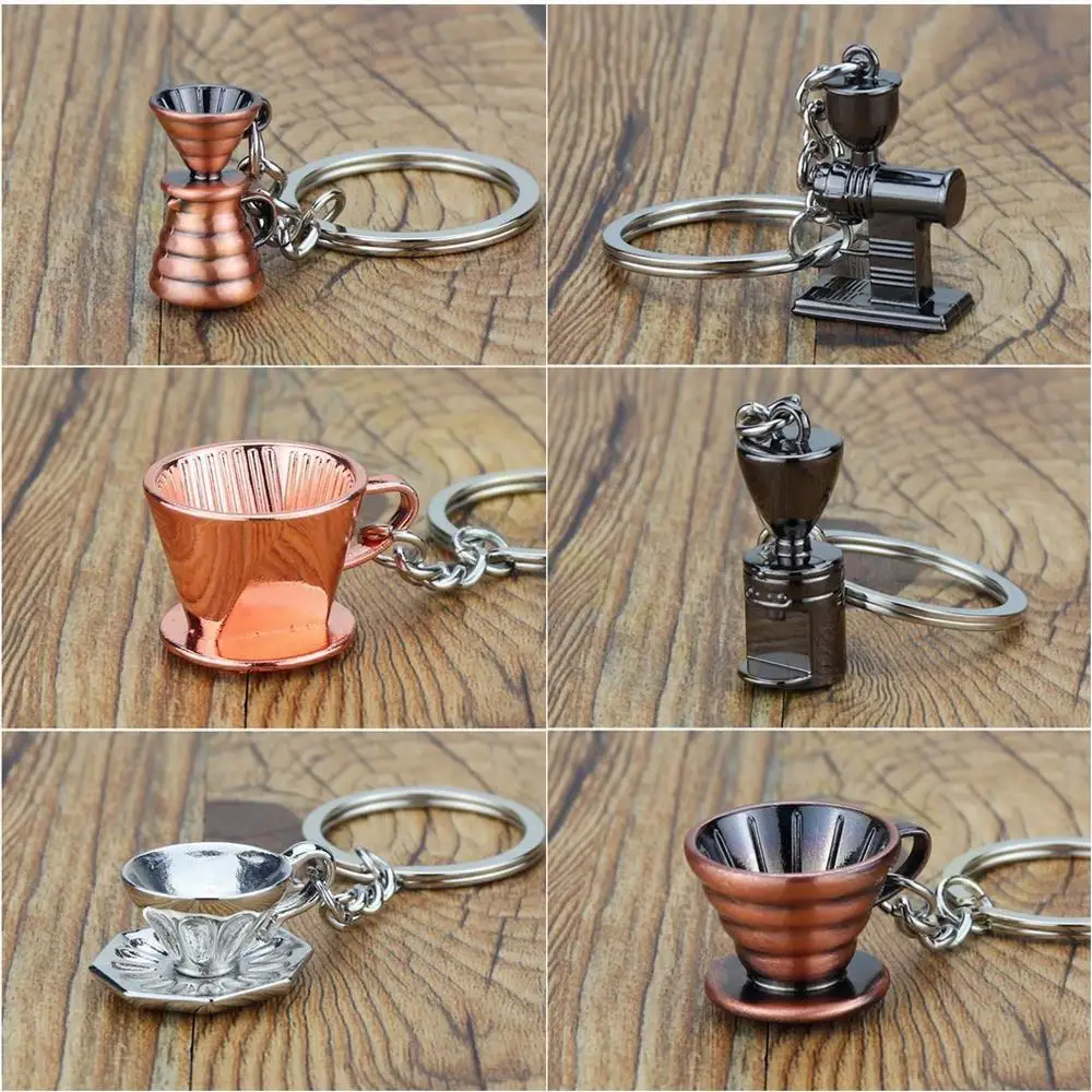 3D Creative Coffee Keychain Portable Coffee Machine Pitcher Keyring Coffee Handle Keyring Portable Coffeeware Accessories Gift