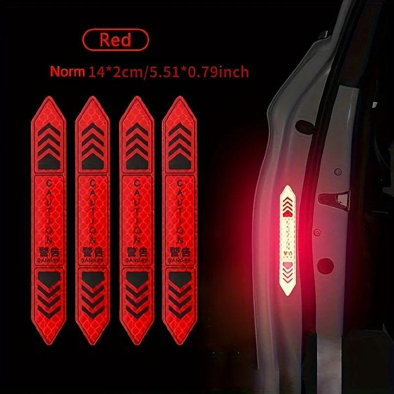 4pcs New Car Safety Warning Reflective Stickers High Brightness Reflector Car Door Opening Safety Warn Mark Sticker Decals hot