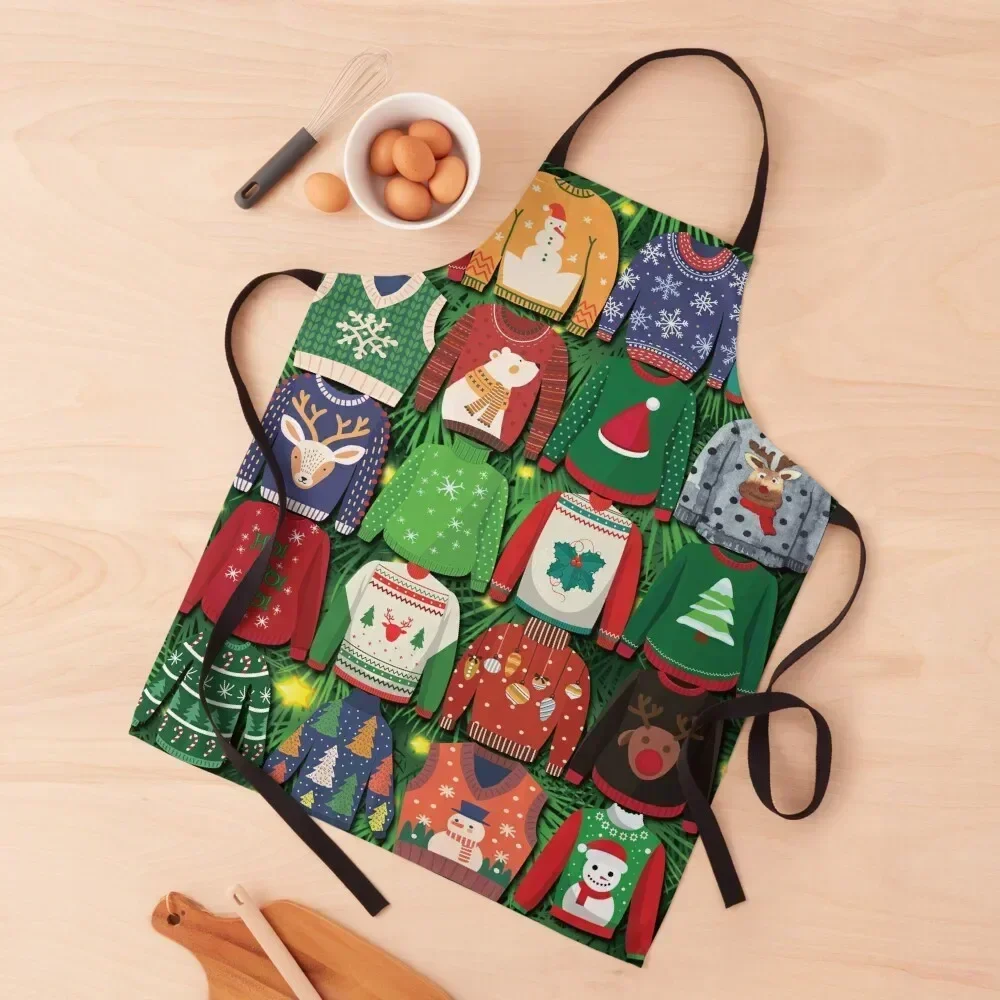 

Ugly Christmas Sweater Apron Kitchen Kawaii Accessories nail tech supplies Kitchen Things For Home Cooking Clothes Apron