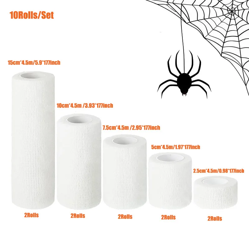 10Rolls Halloween Mummy Bandage White Elastic Bandages Self Adhesive Bandage Self Adhesive Bandage Wrap Stretch Cosplay Bandages