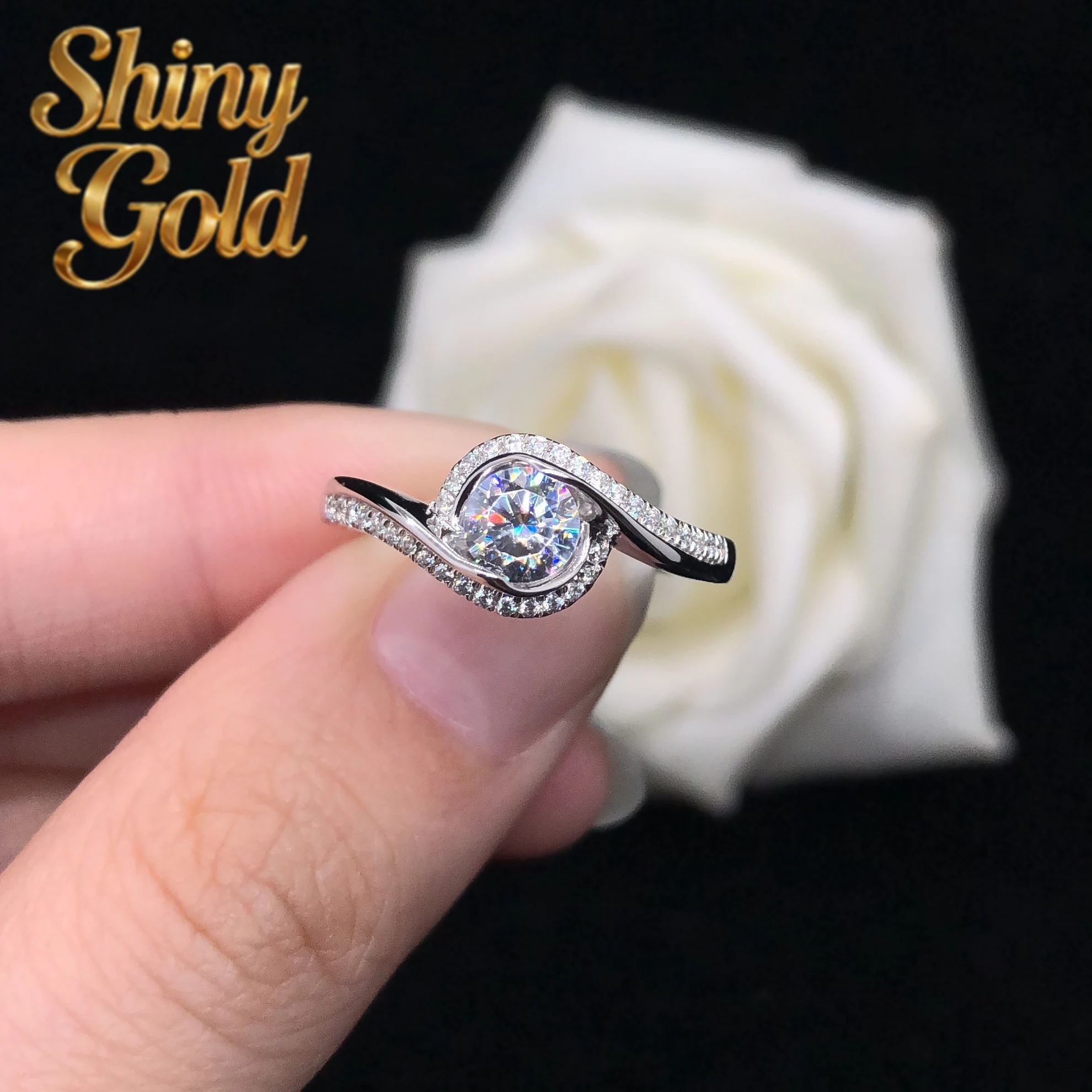 

Кольцо для помолвки ShinyGold из белого золота 14K (AU585) с муассанитом 0.5 карата, 5.0 мм, цвет D, чистота VVS1, ювелирное изделие с бриллиантом на годовщину