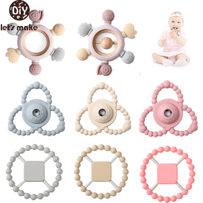 

Let's Make 1PC Silicone Teether Baby Rudder Shape Wooden Teether Ring Kid Gift BPA Free Silicone Children Goods Kid Teething Toy