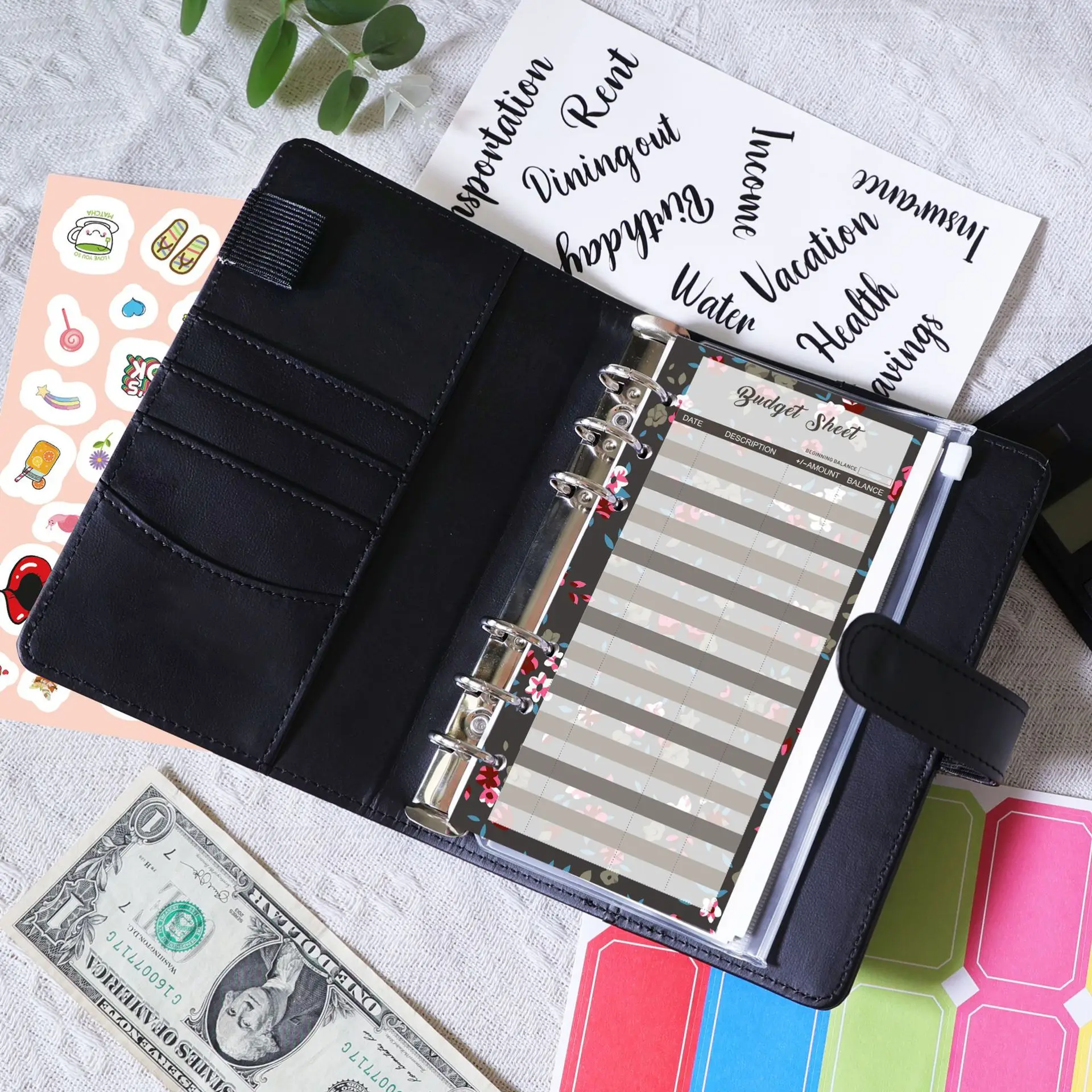 44-delige Cash Budget Binder Budget Planner Notebook Cover Map A6-formaat Bindmiddel Zak Plastic Bindmiddel Rits Geldbesparende Envelop