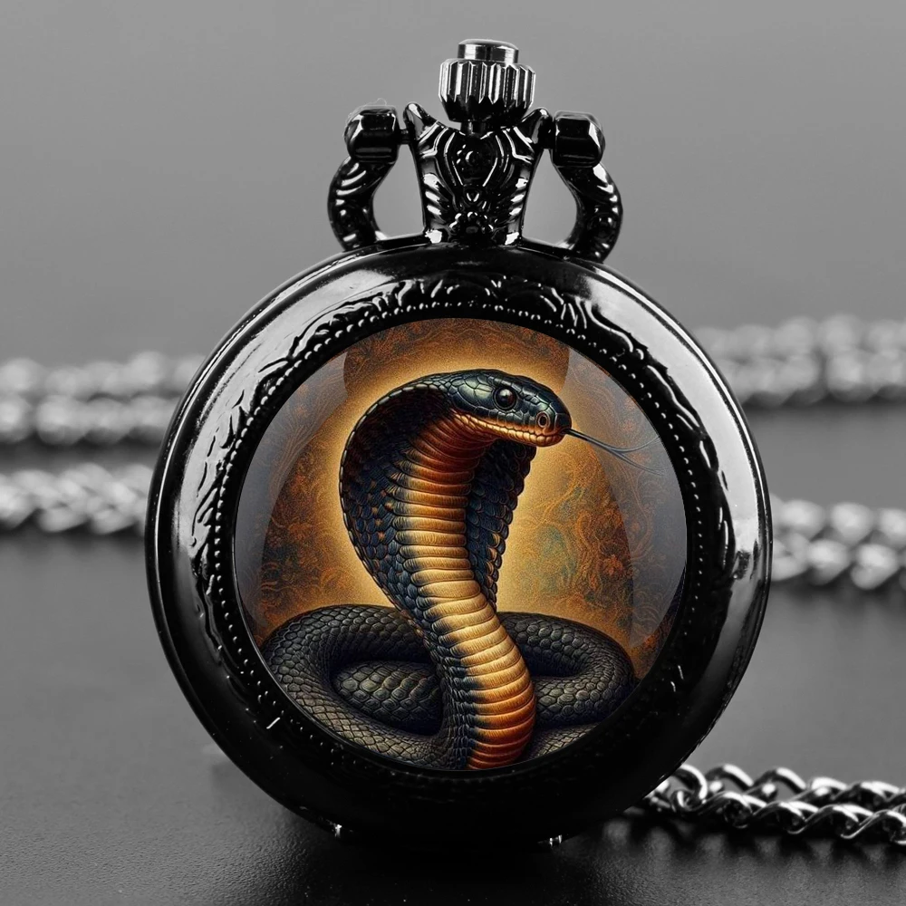 

Toxic Cobra Design Glass Dome Quartz Pocket Watch With Durable Chain Arabic Numeral Dial For Men And Women Creative Gifts