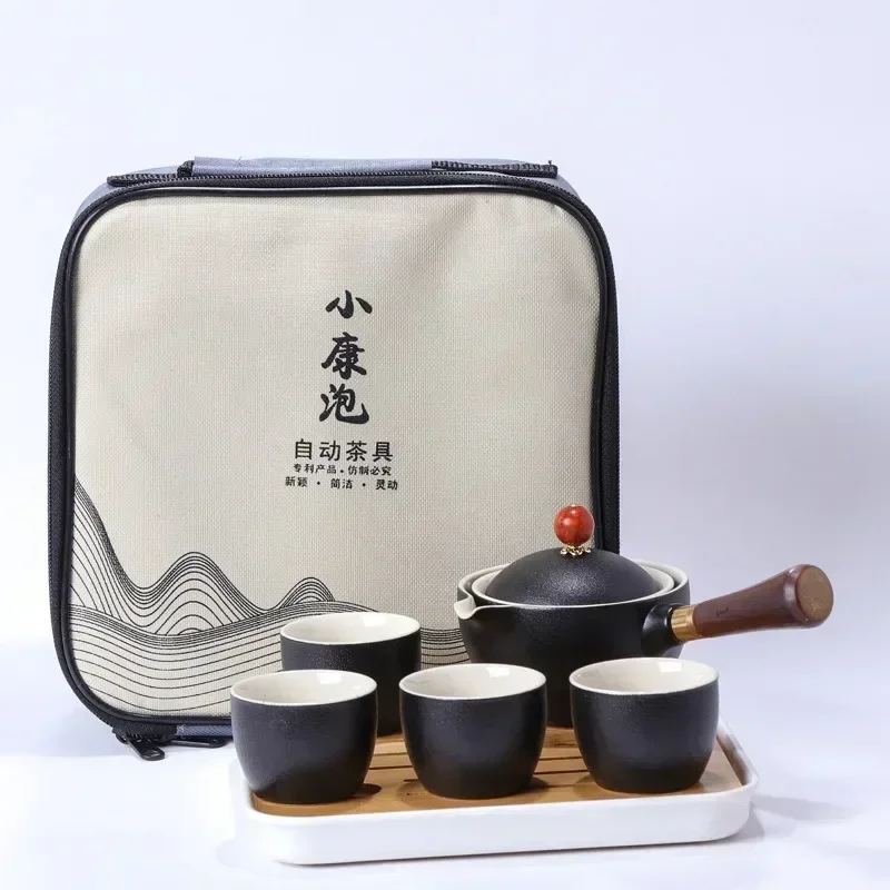 Chinese Gong Fu Tea Set Portable 360 Rotation Teapot Ceramic Tea Maker Infuser Semi-Automatic Teaware for Home Office Travel