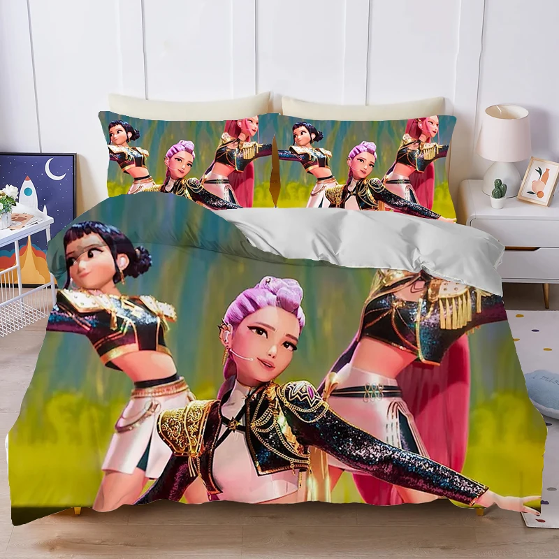 Kpop Demon Hunters housses de couette dessin animé imprimé literie 2/3 pièces ensembles housse de couette Anime enfants chambre lit literie taies d'oreiller