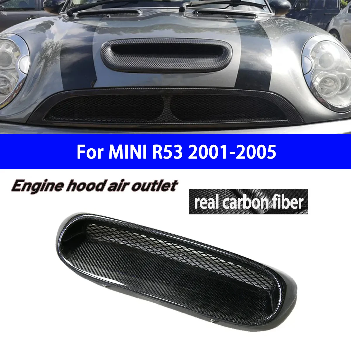 

Suitable for BMW Mini Cooper S R53 2001-2005 Car Genuine Carbon Fiber Engine Hood Air Outlet Appearance Decoration 2PCS