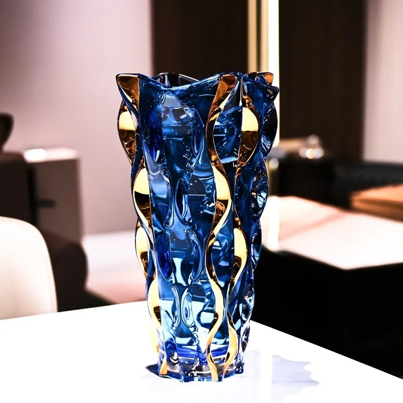 Imported crystal glass tracing vase, Nordic creative color high-end living room decoration ornament