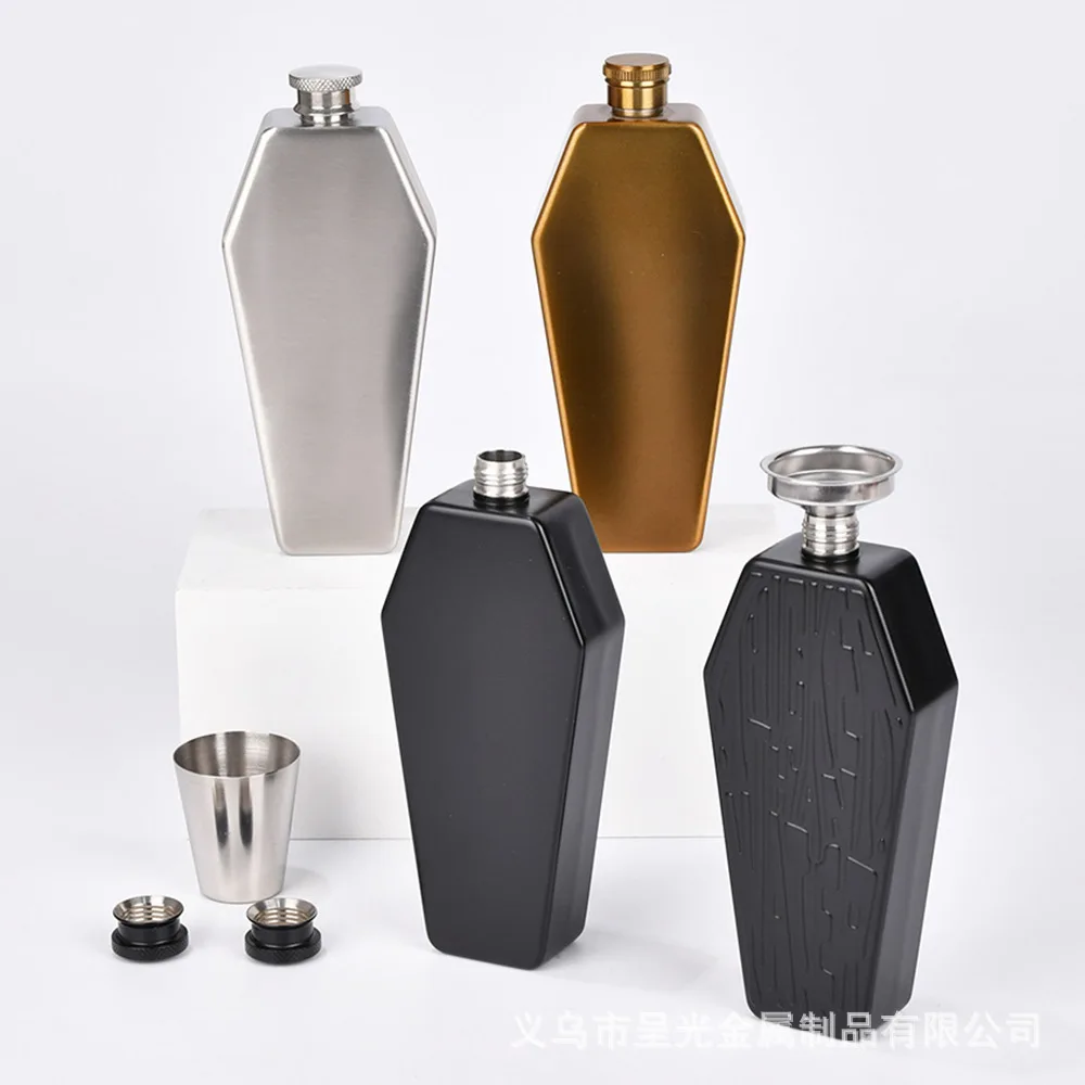 304 Stainless Steel Cross Shaped Hip Flask Coffin Style Metal Liquor Bottle Gothic Religious Design Novelty Collectible Gift