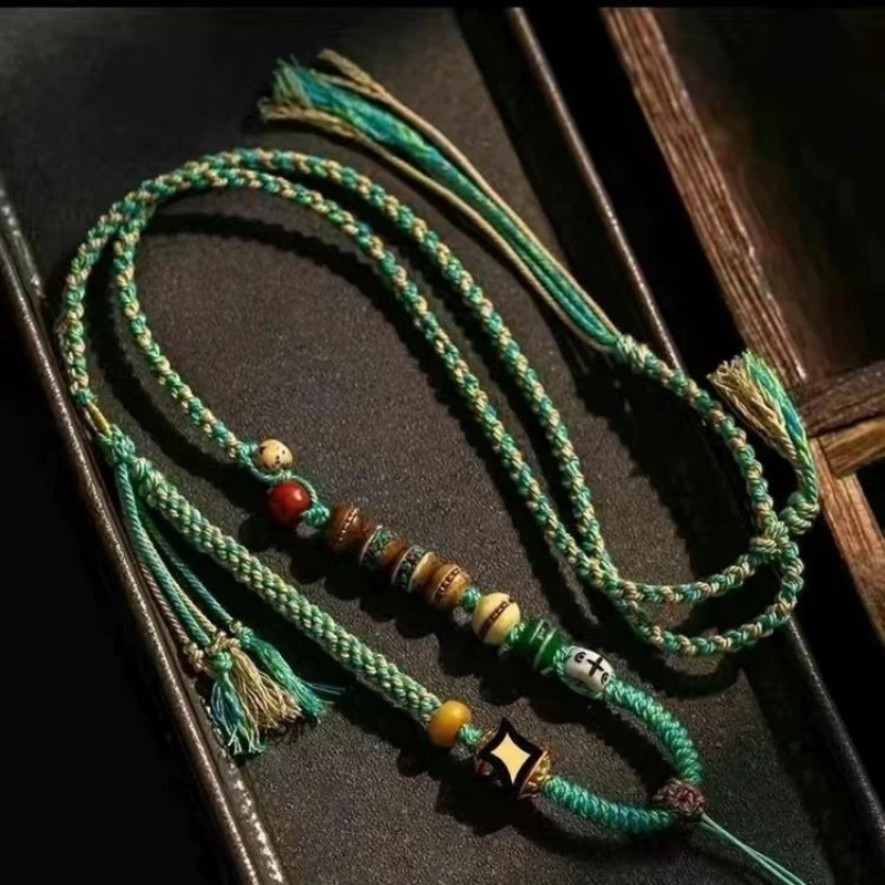 Handcrafted Tibetan-Style Necklace Cord with Jade Buddha Amulet Pendant for Peace and Good Fortune Blessed and Activated Jewelry
