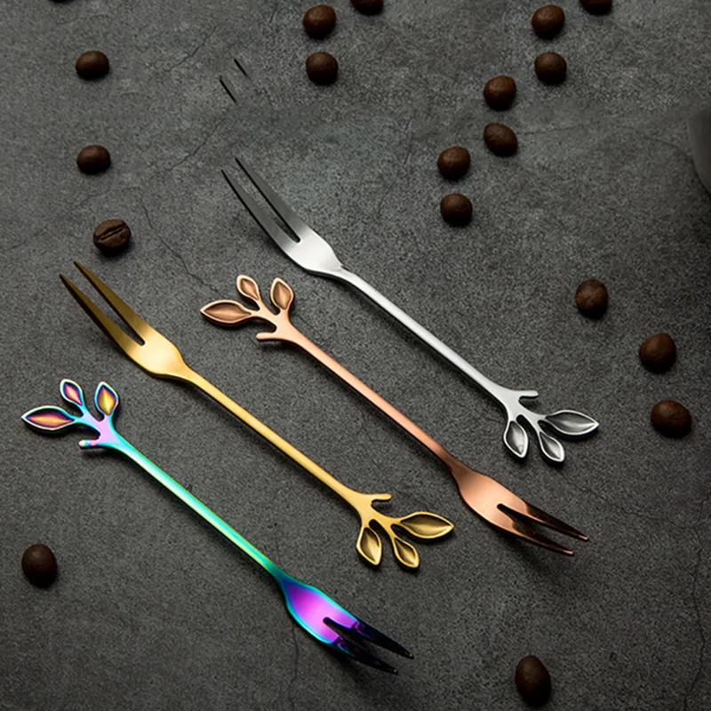 Creative Leaves Dessert Fork Stainless Steel Coffee Stirring Fork Shovel Spoon Dessert Coffee Teaspoon Kitchen Tools