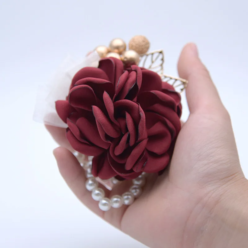 Dusty ดอกกุหลาบสีชมพูดอกไม้ข้อมือ Corsage เจ้าสาวงานแต่งงานอุปกรณ์เสริมสร้อยข้อมือ Demoiselles D Honneur Mariage