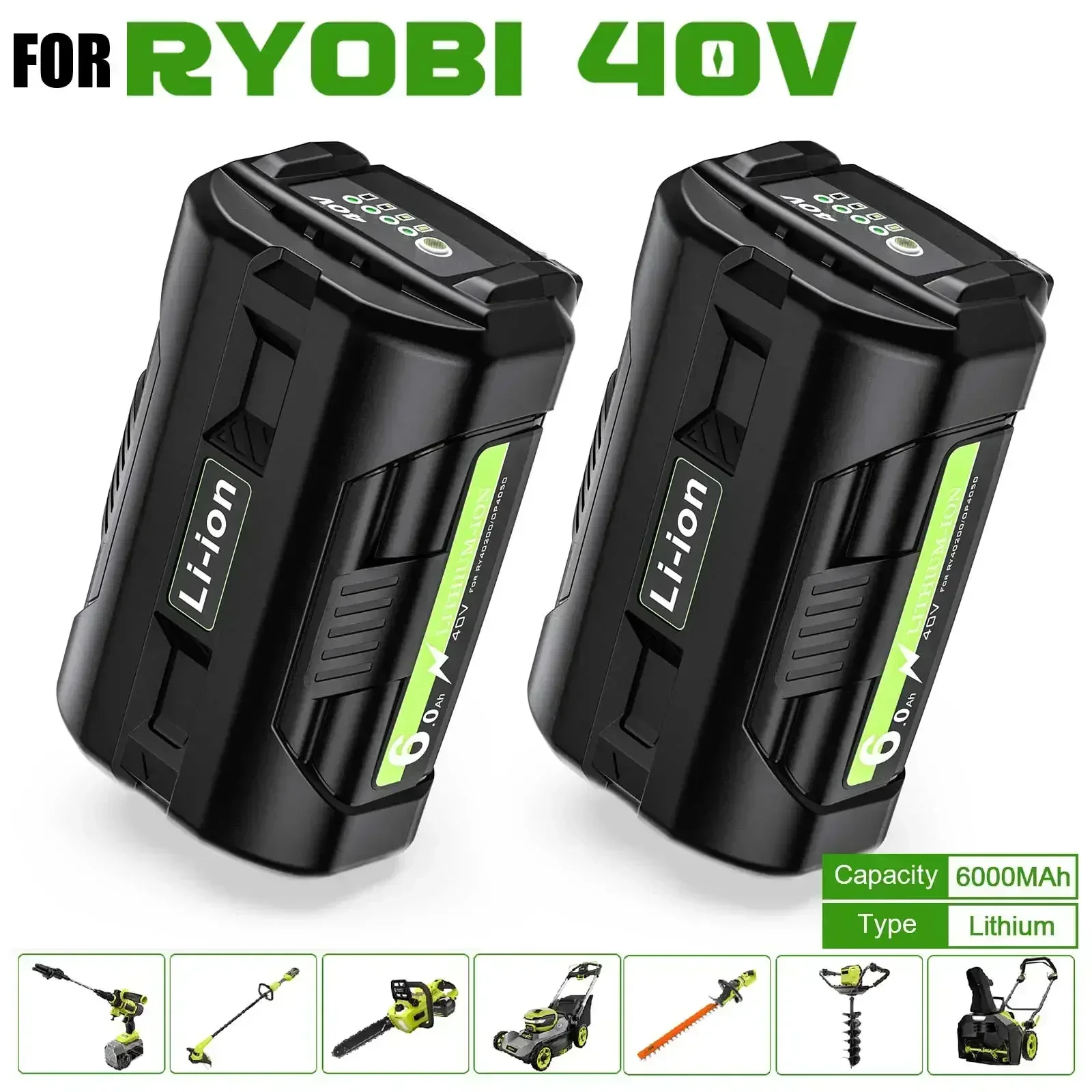 40V 6000mAh Li-ion Battery For Ryobi OP4040 OP4026 OP4030 OP4050 OP4060A OP40201 OP40301 Collection Cordless Power Tools Battery