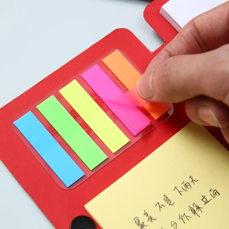 Simple Transparent Sticky Note Button Type Kraft Paper Combination Note Pad with Tear-off Pen