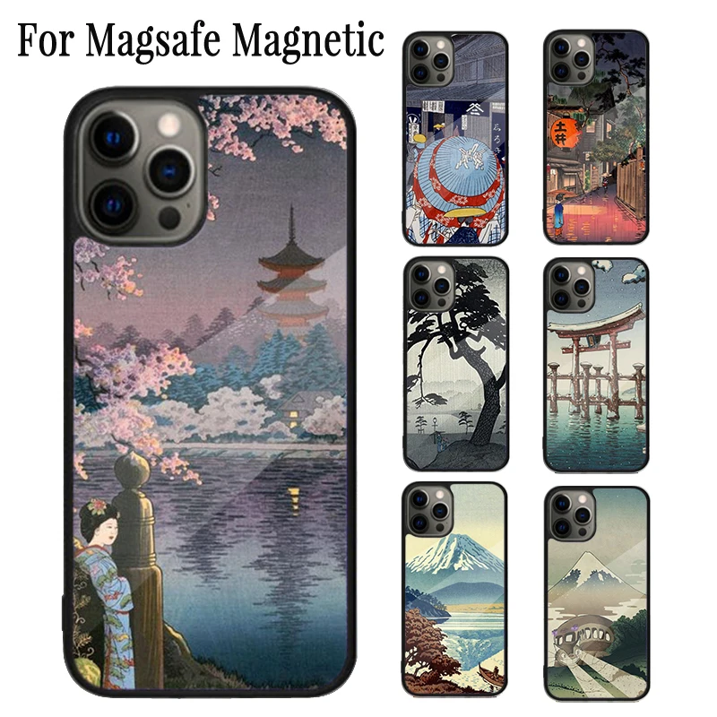 Ukiyo-e Japanese Art Magnetic Phone Case Coque For iPhone 16 15 14 Plus 13 12 Mini 11 Pro Max Magsafe Wireless Cover Capa