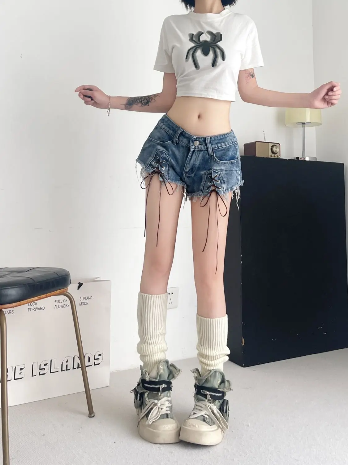 sexy lace-up low-rise denim shorts 2025 summern new women's jeans y2k shorts feminino