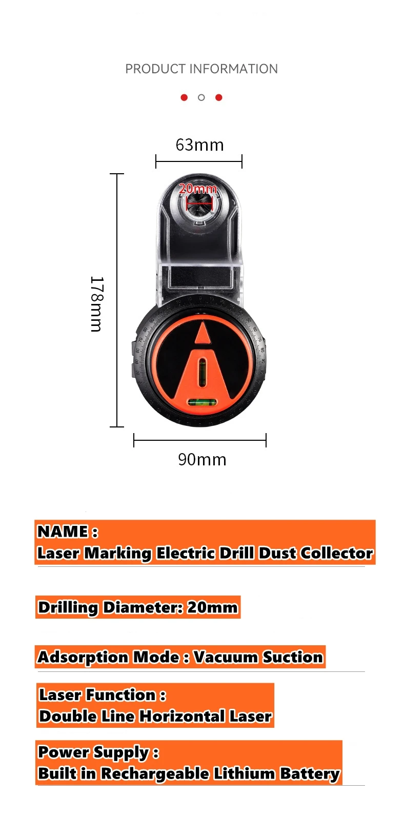 2 in 1 Drill Dust Collector & Laser Level 360° Rotatable Drilling Dust Collector Electric Self-mounting Vacuum Sucker Drilling