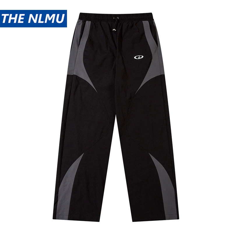 

2025 Свободные прямые брюки для мужчин и женщин, лоскутные трендовые повседневные брюки для бега, Harajuku, уличная одежда в стиле хип-хоп, черные