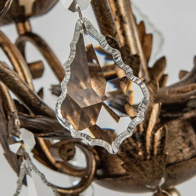 SANDYHA ريترو كريستال قلادة LED ضوء شمعة الثريا لغرفة الطعام غرفة نوم غرفة المعيشة أنيقة ديكور المنزل الإضاءة