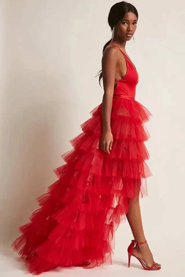 Imagem -03 - Tiered Tulle Long Over Wrap Saia Alta Baixa Ruffles Maxi Dança Sobresaia Saia de Dama de Honra Trem Destacável Venda Quente