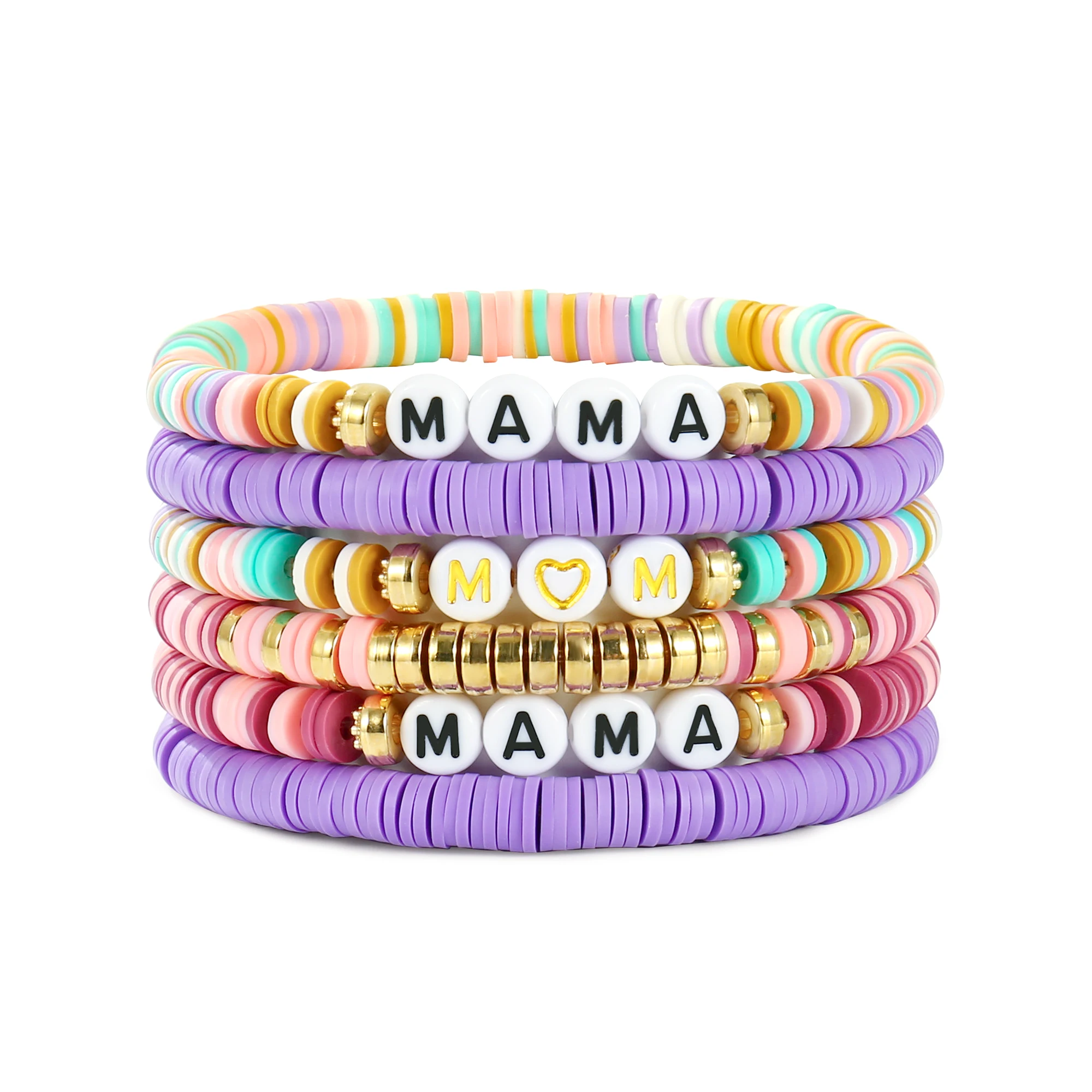 

Joya Love 6Pcs Colorful Polymer Clay Stackable Heishi Bracelet For Women MAMA Letter Bracelet Mother's Day Birthday Jewelry Gift